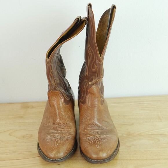 Nocona Men's 11 D Western Boots Vintage USA Brown Leather Embroidered Distressed - Picture 4 of 16